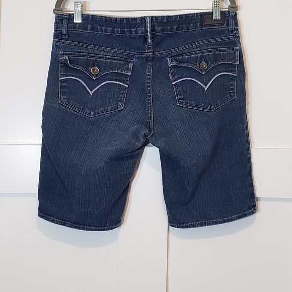 Levi's Denim Bermuda Shorts Mid-'Rise Stretch Size 13 Button Flap Pockets - Picture 6 of 10